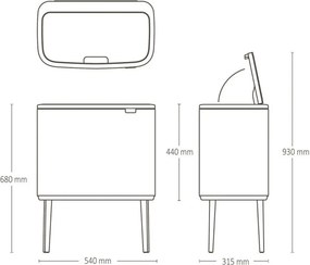 Кош за боклук Brabantia Bo Touch 1010451, 36 л, Плавно и безшумно отваряне, Голям отвор, Светлосив