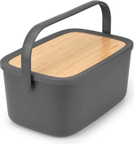 Кутия за хляб Brabantia Nic 1003255, 39.5 см, Бамбуков капак, Дръжка за носене, Тъмносив