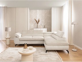 Кремав ъглов диван от рипсено кадифе (десен ъгъл L форма) Marbeya – Ropez