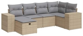3325685 vidaXL Градински диван с възглавници, 6 части, бежов полиратан