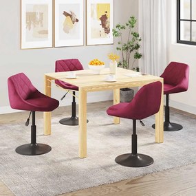 3088797 vidaXL Въртящи трапезни столове, 4 бр, виненочервени, кадифе