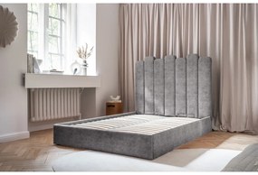 Сиво тапицирано двойно легло с място за съхранение и решетка160x200 cm Dreamy Aurora - Miuform