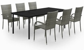 3099393 vidaXL Градински трапезен комплект, 7 части, сиво и черно