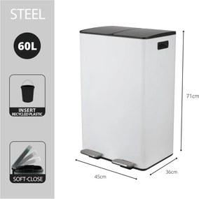 Стоманено кошче за боклук 2x30 l за рециклиране с педал в матово бял цвят Aliya – Spirella