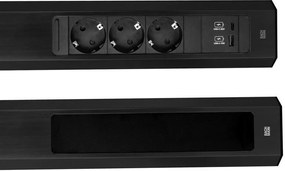 BACHMANN Модул CASIA 2 с 3x Шуко и USB A+C с щора, цвят ЧЕРЕН, с възможност за ъглов монтаж, захранващ кабел 2м,  - B932.106