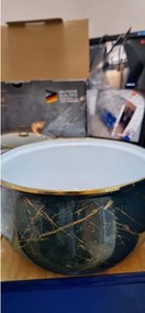 Втора ръка: Тенджера Goldmann GM 8017-22G, 5л, 22х14 см, Емайлирана, Индукция, Стъклен капак, Изумрудено зелено