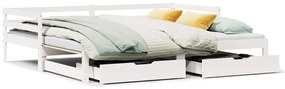 3302145 vidaXL Легло с чекмеджета, без матрак, бяло, 90x200 см, масивно дърво