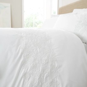 Бяло единично памучно спално бельо 135x200 cm Embroidery Floral – Bianca