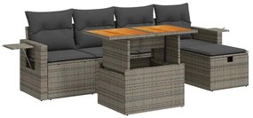 3328026 vidaXL Градински диван с възглавници, 6 части, сив полиратан, акация