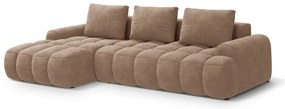 Светлокафяв кадифен сгъваем/с място за съхранение ъглов диван (ляв ъгъл) Linz – Cosmopolitan Design