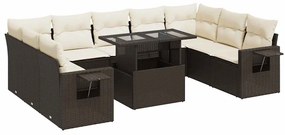 3326544 vidaXL Градински комплект диван с възглавници 10 части кафяв полиратан