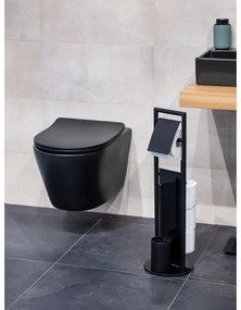 Черна поставка за тоалетна хартия стойка с четка от неръждаема стомана Ravina – Wenko