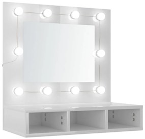 808888 vidaXL Огледален шкаф с LED, бял гланц, 60x31,5x62 см