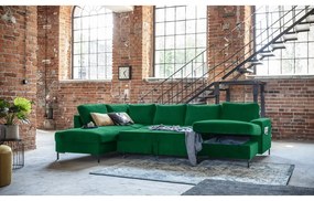 Зелен кадифен U-образен разтегателен диван, ляв ъгъл Lofty Lilly - Miuform