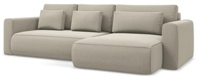 Бежов кадифен разтегателен ъглов диван с място за съхранение (десен ъгъл) Kapua – Makamii