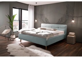 Синьо тапицирано двойно легло с място за съхранение и с решетка 180x200 cm Lotte - Meise Möbel