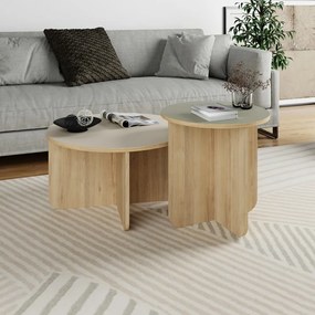 Кремави/естествени кръгли масички за кафе в комплект 2 бр. от декор от дъб ø 70 cm Hillary – Marckeric