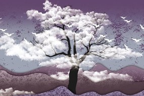 Картина на платно – Дърво залято с облаци