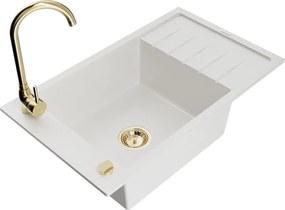 Mexen Elias мивка гранитна 1-камерна с отцедник и кухненски смесител Telma, бял - 6511-20-670200-50