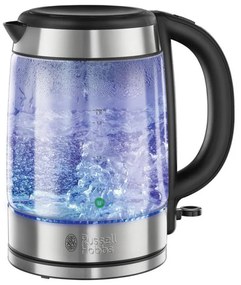 Стъклена електрическа кана с филтър Russell Hobbs Clarity 21600-57, 2200W, 1,7L, Осветена, Скрит нагревател, Автоматично изключване, Инокс