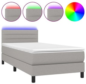 3133213 vidaXL Боксспринг легло с матрак и LED, светлосиво, 100x200 см, плат
