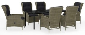 3099653 vidaXL Градински трапезен комплект, 7 части, кафяв