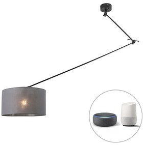 Интелигентен висящ аплик черен с абажур тъмно сив 35 см с WiFi A60 - Blitz