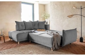 Сив велурен разтегателен диван (ляв ъгъл) Lazy Lukka - Miuform