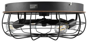 Матово черно/кафяво осветително тяло за таван с дистанционно управление/с вентилатор Trondheim – Trio