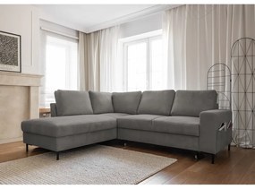 Сив разтегателен ъглов диван от рипсено кадифе (ляв ъгъл) Lofty Lilly – Miuform