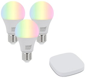Комплект от 3 интелигентни E27 димируеми LED крушки A60 9W 806 lm 2700K-6500K вкл. Zigbee Smart Hub