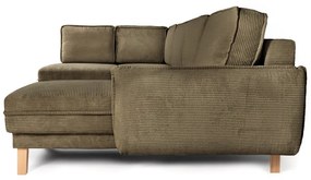 Зелен сгъваем ъглов диван от рипсено кадифе (ляв ъгъл/"U" форма) Tori – Bonami Selection