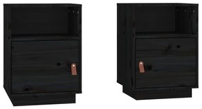 818324 vidaXL Нощни шкафчета, 2 бр, черни, 40x34x55 см, борово дърво масив
