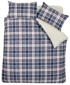 Синьо -бежово двойно удължено спално бельо от шерпа 230x220 cm Cosy Sherpa Check – Catherine Lansfield