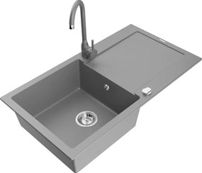 Mexen Leo гранитна мивка с 1 отделение с отцедник и кухненски смесител Telma, сив - 6501-71-670200-71