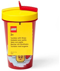 Червена чаша с жълт капак и сламка , 500 ml Iconic - LEGO®