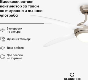 Klarstein Bolero таванен вентилатор с осветление | 132 см | 35 W | Тих режим | Дърво