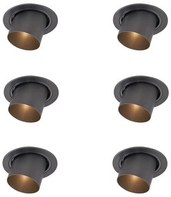 Set van 6 moderne inbouwspots gunmetal GU10 50mm rond kantelbaar - Installa
