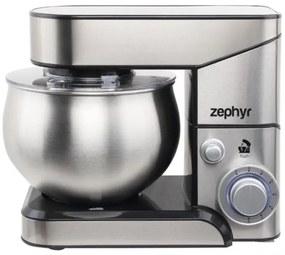 Планетарен миксер с иноксова купа ZEPHYR ZP 1115 U, 1000W, 5 литра, 6 степени, Приставки, Стомана, Сребрист