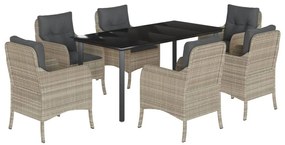 3212001 vidaXL Градински комплект 7 части с възглавници светлосив полиратан