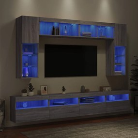 3216769 vidaXL Комплект ТВ стенни шкафове, 8 части, с LED светлини, сив сонома