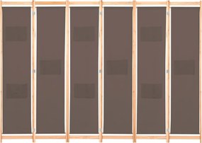 248182 vidaXL Параван за стая, 6 панела, кафяв, 240х170х4 cм, текстил