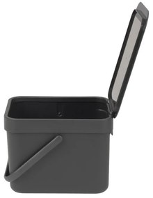 Кош за разделно събиране на боклук Brabantia Sort&Go 648974, 6 л, Дръжка, Възможност за стенен монтаж, Тъмносив