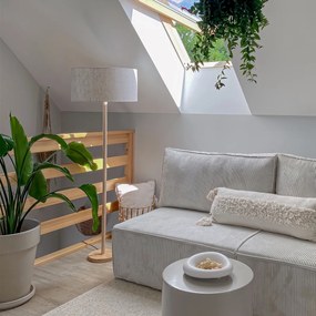 Рустикална подова лампа дърво с светлокафяв абажур - Mels