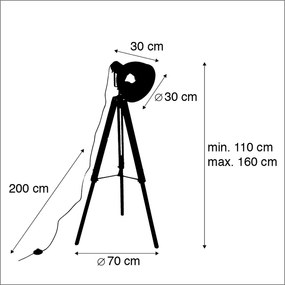 Интелигентна индустриална триножна подова лампа дърво с сиво, включваща WiFi A60 - Laos