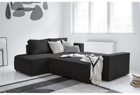 Антрацитен разтегателен ъглов диван от рипсено кадифе (ляв ъгъл) Brave Dave – Miuform