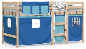 3283827 vidaXL Детско високо легло със завеси, синьо, 90x190 см, бор масив