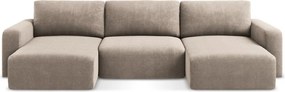 Бежов шенилов сгъваем/с място за съхранение ъглов диван (U форма) Kona – Makamii
