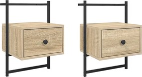 833446 vidaXL Нощно шкафче стенно 2 бр сонома дъб 35x30x51 см инженерно дърво