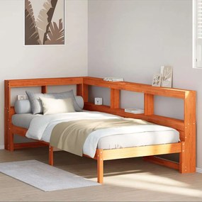 3324328 vidaXL Легло с етажерка за книги, без матрак, 90x200 см, бор масив